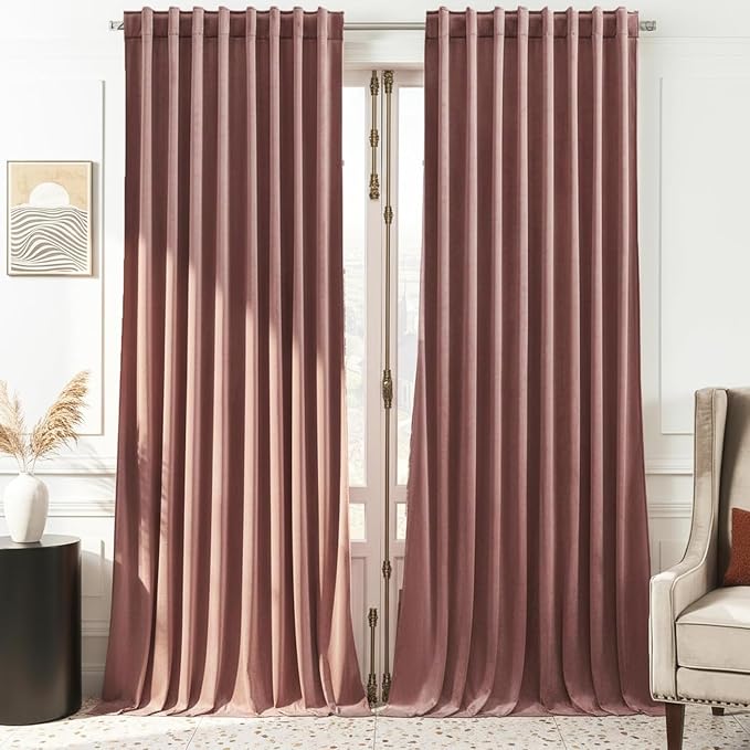 Timeper Wild Rose Pink Velvet Curtains W62 x L96 inches 2 Panels, Light by Timeper