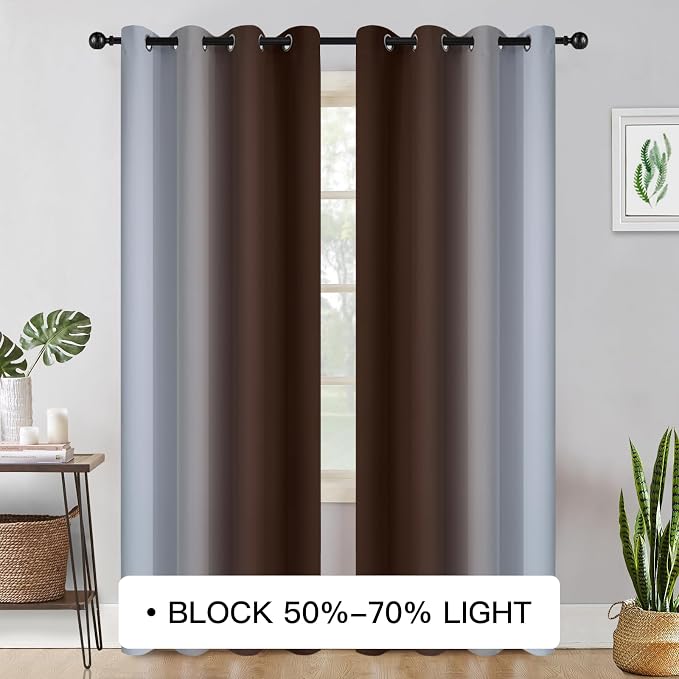 COSVIYA Curtains & Drapes Grommet Ombre Brown Curtains W52 x L84 Inch | - Image 2