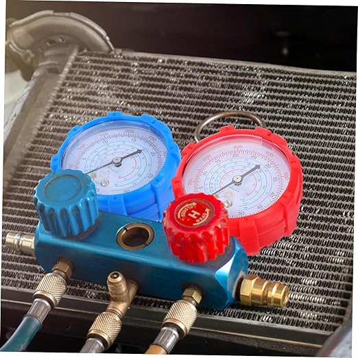 AKOOSY Automotive Manifold Gauge Set High Pressure Gauge with Hoses for Car Air Conditioner Maintenance Cooling Pressure Monitor HVAC Tool for Efficient Repairs