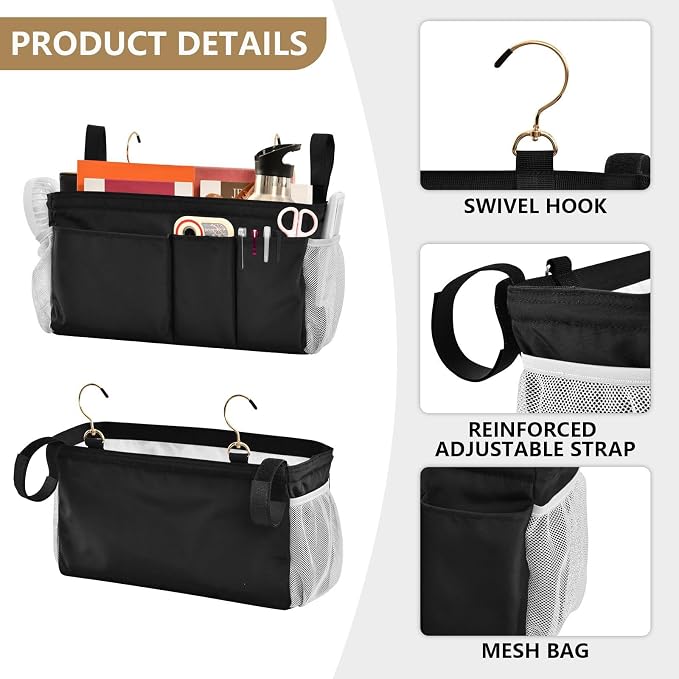 DOMIKING Black Bedside Caddy for Dorm Bed Recliner Armrest Organizer - Image 5