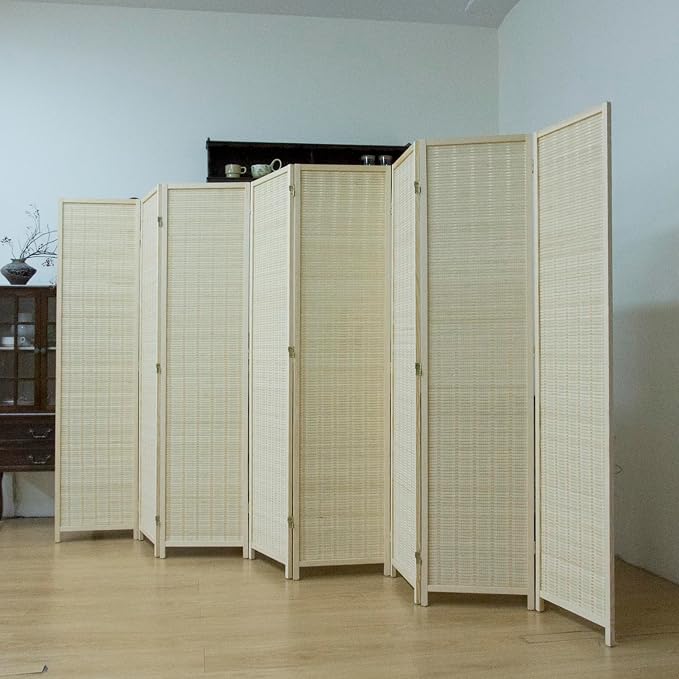 8 Panel Bamboo Room Divider, 5.6 ft Tall Folding Privacy Screen, Freestanding - Image 3