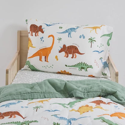 Little Unicorn Toddler Bedding 3-Piece Set | Super Soft & Breathable Muslin Fabric | for Convertible Cribs & Toddler Beds (Dino Names)