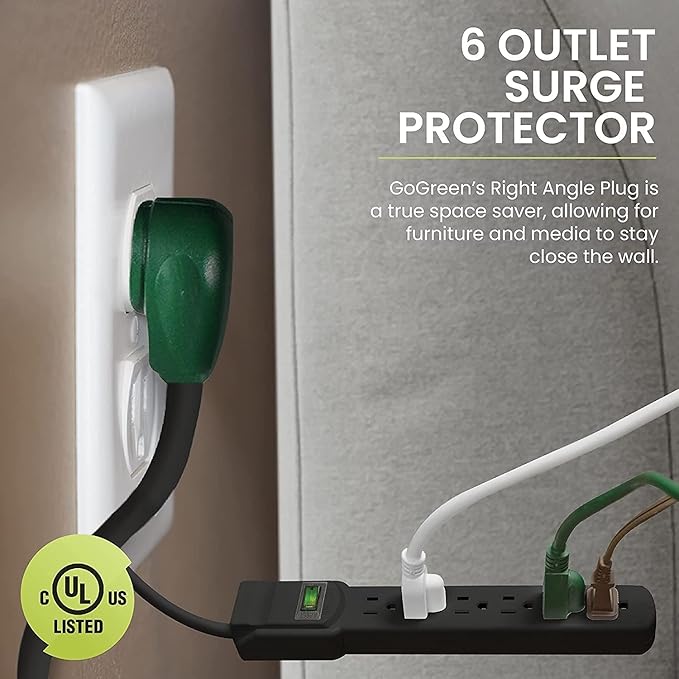 GoGreen Power Inc. (G-16103M-12BK-2) 6 Outlet Surge Protector, 12FT Cord, Black, 2 Pack