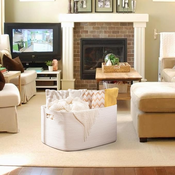 OIAHOMY XXLarge Rectangle Blanket Basket-96L, Cotton Woven Basket - Image 2