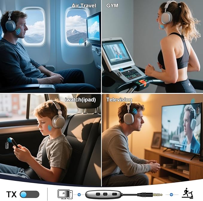Bluetooth 5.4 Transmitter Receiver for 2 AirPods or BT Devices, Wireless Adapter for Flight, TV, PC and Gym, Switch, Bluetooth Wireless Transmitter with Dual Link AptX Adaptive/Low Latency/HD Audio