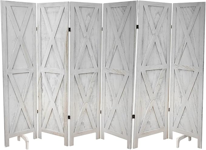 Premium Home 6-Panel Room Divider – Rustic White Barn Door, X Pattern Folding by PremiumHomeDecor