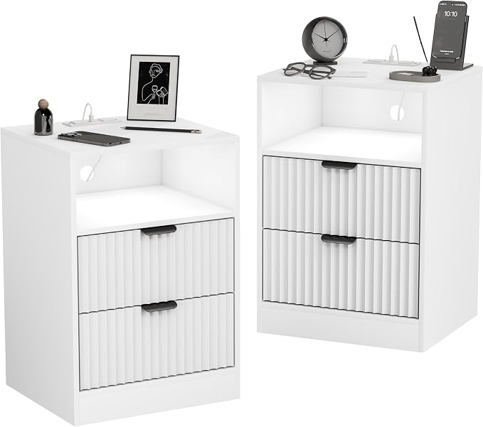 Fluted Nightstand Set of 2, LED Nightstand - Image 9