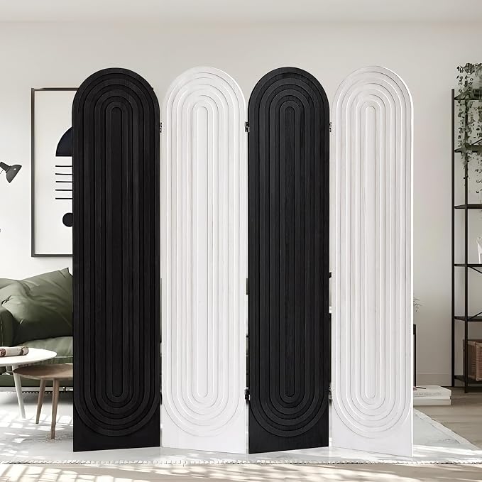 4 Panel Arched Room Divider Screen Folding Privacy Screen, Mix | Paulownia Wood - Image 8