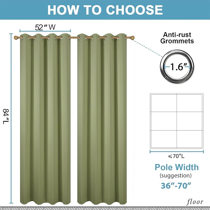 Diraysid Sage Green Grommet Blackout Curtains - Image 6