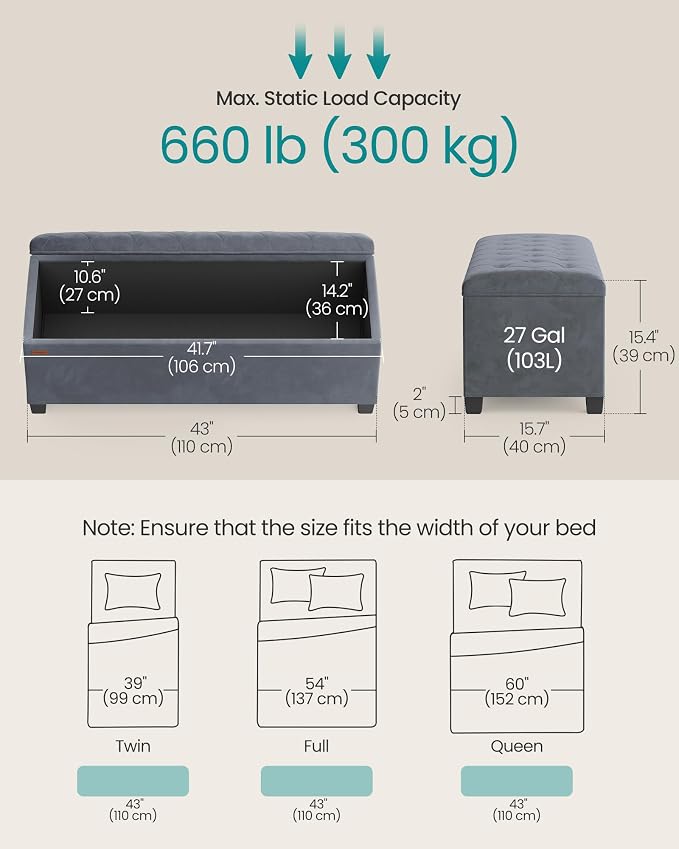SONGMICS Velvet Storage Ottoman Bench, Foot Rest - Image 3