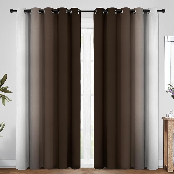 COSVIYA Curtains & Drapes Grommet Ombre Brown Curtains W70 x L84 Inch | - Image 6