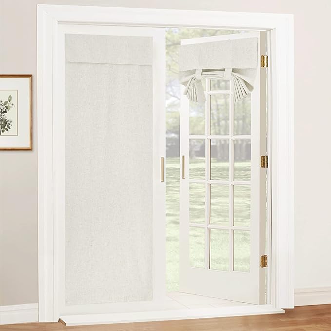 RYB HOME Natural Linen Textured French Door Window Curtains 100% Blackout | by RYBHOME