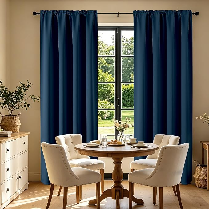 CUCRAF Navy Blue Blackout Curtains 96 inch Length 2 Panels Set, Rod Pocket Room - Image 7
