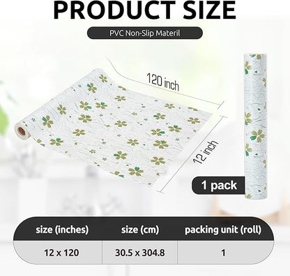 RAY STAR 12X120 Inch Shelf Liner for Kitchen Cabinets, Non-Adhesive Cabinet Liner Washable, PVC Drawer Liner for Dresser Non-Slip Bathroom (Green-Floral)(1 Roll)