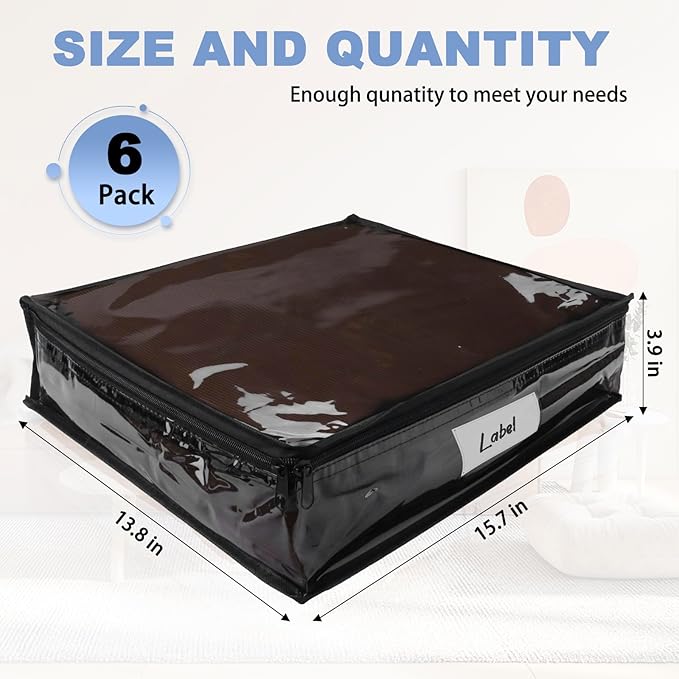 Clear Zippered Plastic Clothes Storage Bags, 6 Pack, Size: 15.7 x 13.8 x 3.9 - Image 2