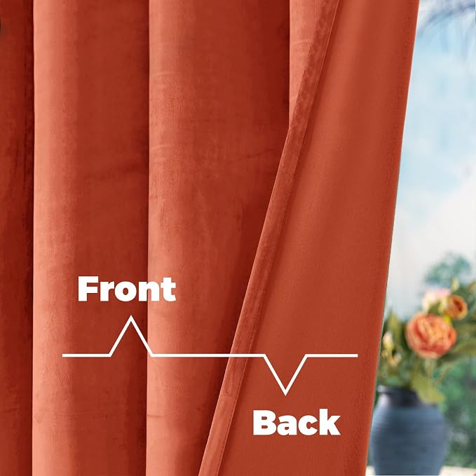BGment Terracotta Velvet Blackout Curtains 96 Inches Long, Super Soft Drapes - Image 4