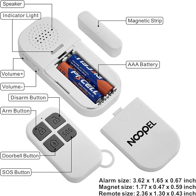 Door Alarms for Kids Safety, 2 Pack 130dB Window Sensor Pool Alarms When Opened for Home Security, 2-in-1 Alarm & Chime, 5-Level Volume Control, Door Chimes When Door Opens with Remote