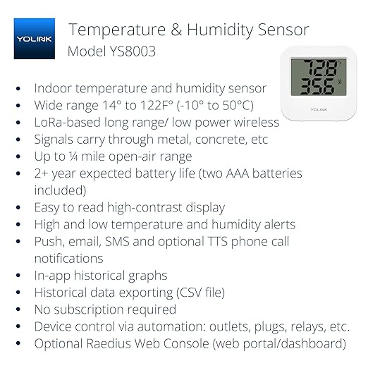 YoLink SpeakerHub & Two Temp/Humidity Sensors Starter Kit – Audio Hub Plays Tones/Sounds, Spoken Messages, Text Messages, LoRa-Powered ¼ Mile Range, Compatible with IFTTT, WiFi Required