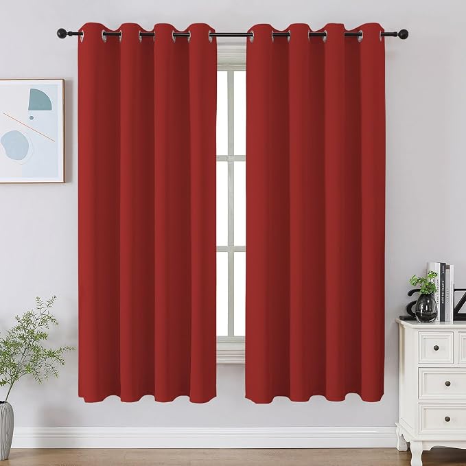 CUCRAF Red Blackout Curtains 54 inch Length 2 Panels Set, Room Darkening Drapes by CUCRAF