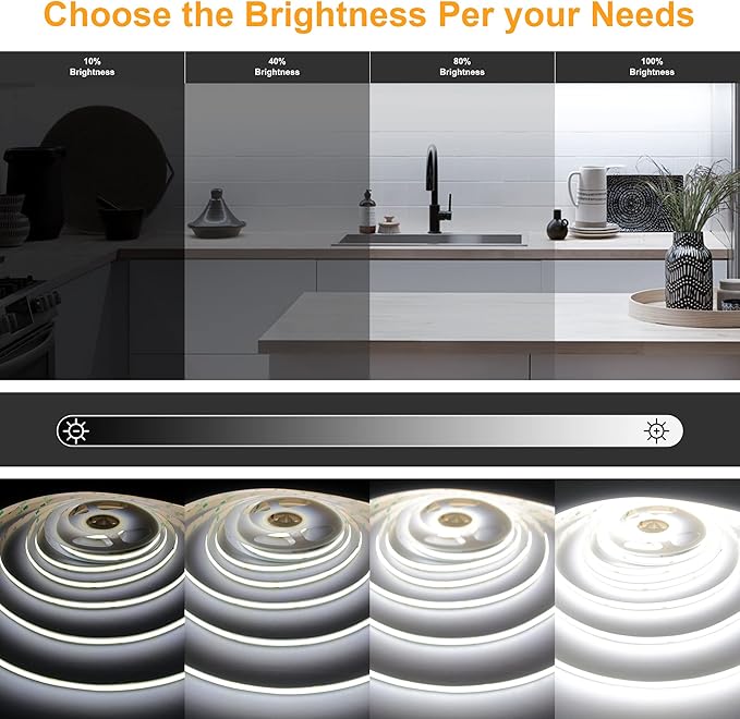 AXMOTUT White COB LED Strip Light, Dimmable 16.4ft/5m LED Light, 6000K Daylight White 2400 LEDs High Lumen LED Tape Lights CRI 90+ with RF Remote and UL Power for Bedroom,Kitchen,DIY Home Decoration