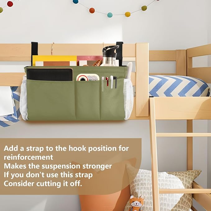 Olive Color Bedside Caddy Storage Bag Bedside Organizer - Image 6