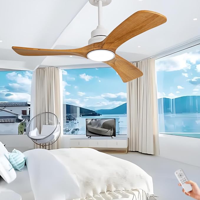 Gaizw 42 Inch Ceiling Fans with Light,3 Blade Ceiling Fan with Remote Control, Reversible Dimmable Wood Ceiling Fan for Kids Room Bedroom Garage Indoor Outdoor Use