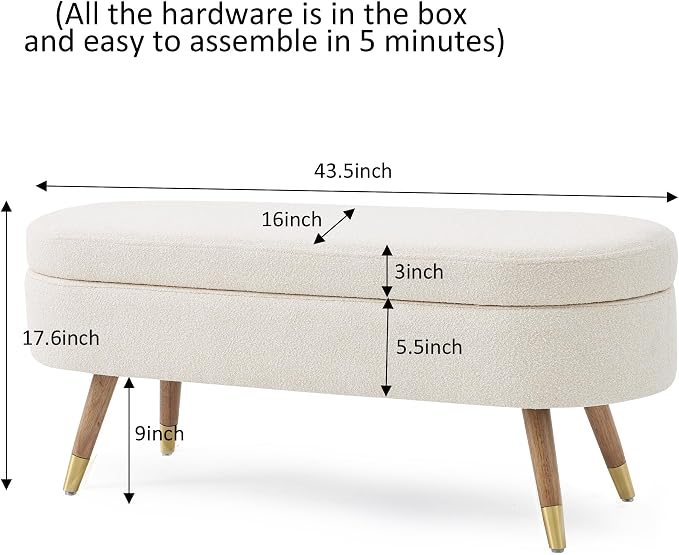 IAFIKE Oval Storage Bench 43.5" Ottoman Bench Upholstered Boucle Fabric - Image 2