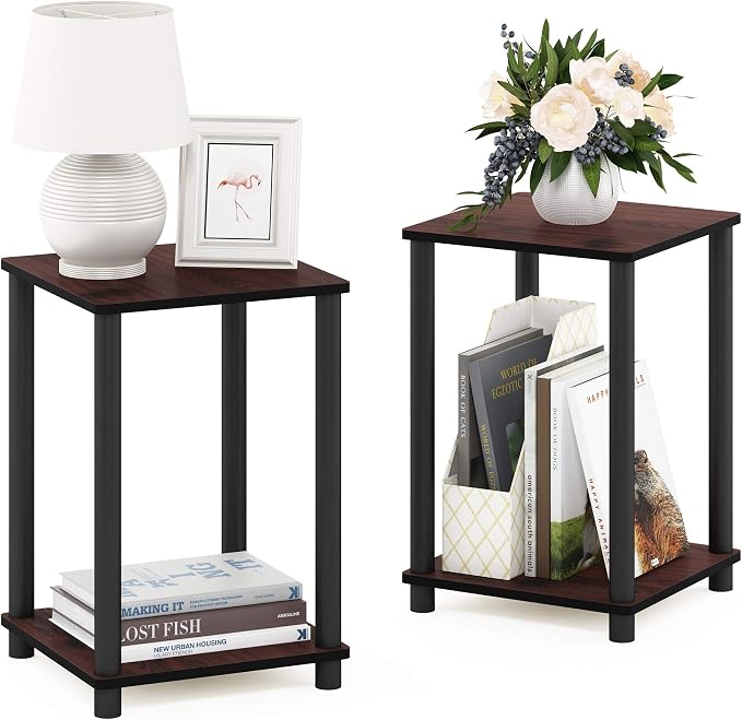 Furinno Turn-N-Tube Toolless Assembly Side Table Set of 2, Stackable 2-Tier - Image 3