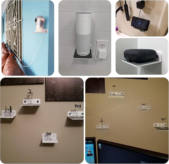 TXEsign 2-Pack 4.25" Acrylic Small Floating Shelves - Speaker Mount, Webcam, Cell Phones, Display Shelf (White, Small)