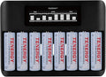 Tenergy TN480U 8 Bay LCD Display Fast Charger for NiMH/NiCD AA AAA Rechargeable Batteries and 8 Pack 2500mah AA Rechargeable Batteries