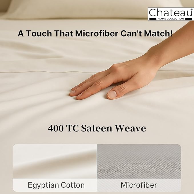 CHATEAU HOME COLLECTION California King Sheet Sets, 400 Thread Count Cotton Bed Sheets Deep Pocket Fits Upto 17", Soft & Comfy Cal King Sheets- Charcoal