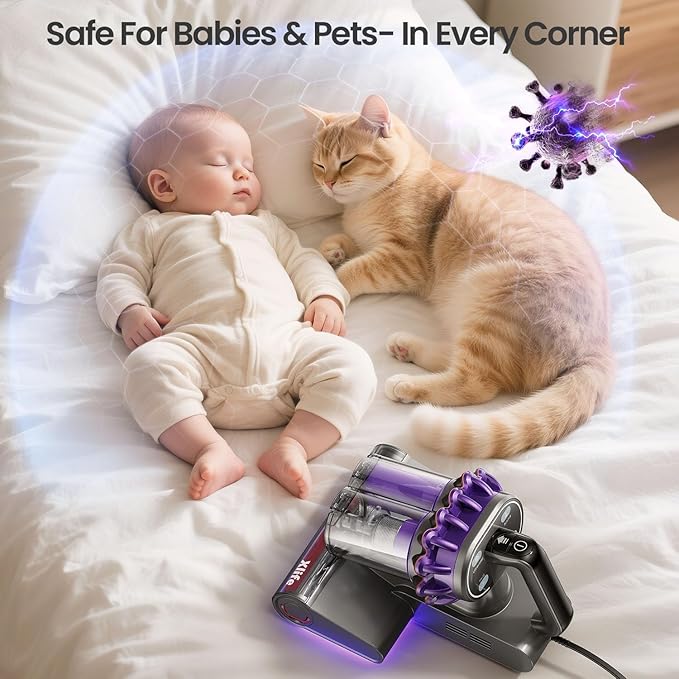 Xlife Mattress Vacuum Cleaner, Bed Vacuum with 2 Roller Brushes for Pet Hair, 253.7nm UV-C Light, 140F° Heating, 550W 16KPA Suction, HEPA Filter Couch Vauum for Bed, Sofa, Pillow, Baby Crib (Corded