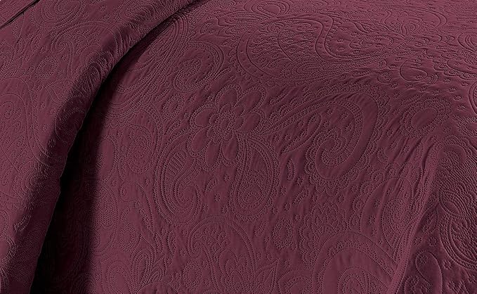 Linen Plus Embossed Coverlet Bedspread Set Oversized Solid Burgundy - Image 2