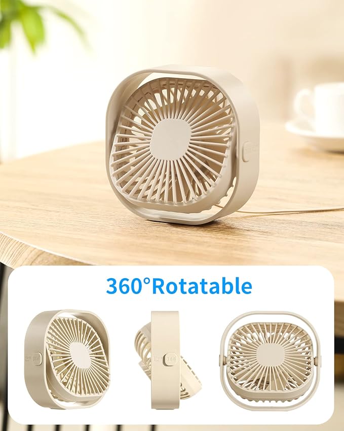 RJVW 4 Inch Small USB Desk Fan, 3-Speed Portable & 360°Rotatable Mini Cooling Fan, USB-Powered Desktop Fan for Home Office Bedroom Dorm Indoor Outdoor Summer Gift