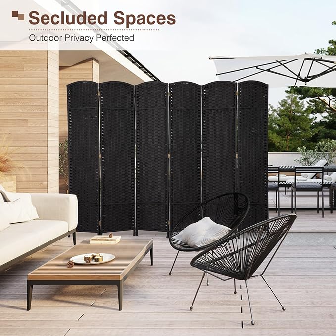 Room Divider 6 Panel 5.6 FT Tall Privacy Screen Waterproof Wood Frame Partition - Image 5
