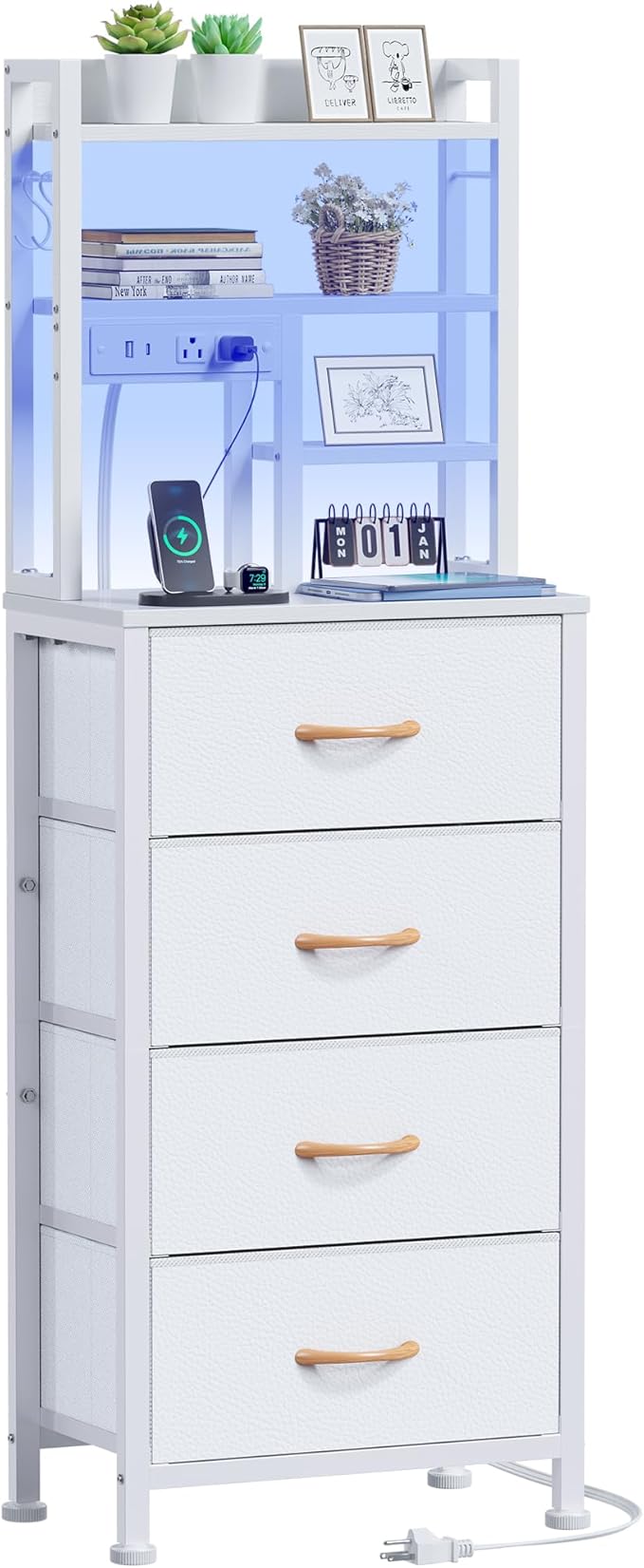 Tall Night Stand, 52.1" LED White Nightstand by Furnulem