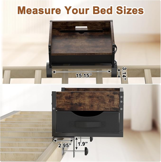 2 Tier Bedside Shelf, Clip on Bedside Caddy Organizer - Image 7