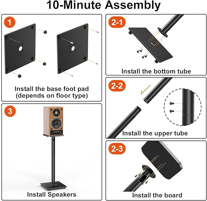 ELIVED Universal Speaker Stand Pair, 31 Inch Height Bookshelf Speaker Stands for Satellite Speaker Large Speaker Up to 22 lbs, Surround Sound Speaker Stand with Cable Management, Black, YD5022