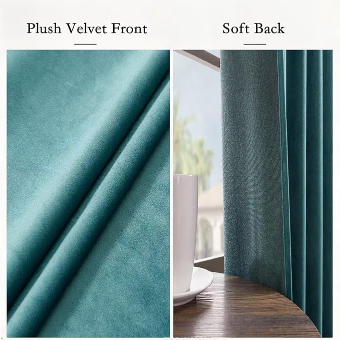 Timeper Slate Blue Velvet Curtains W52 x L96 inches 2 Panels, Back Tab & Rod - Image 4