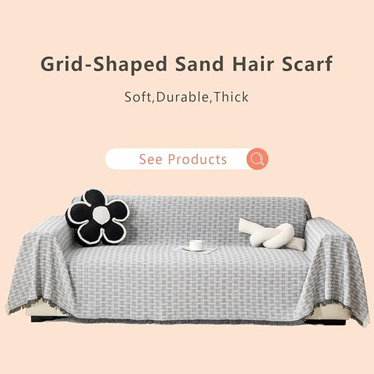 Grey Couch Cover Blanket Cute Geometrical Jacquard Washable Sofa Cover for Extra Large Furniture for 3 Cushion Sofa L Shaped Sectional Couch Blanket 71"x 118"