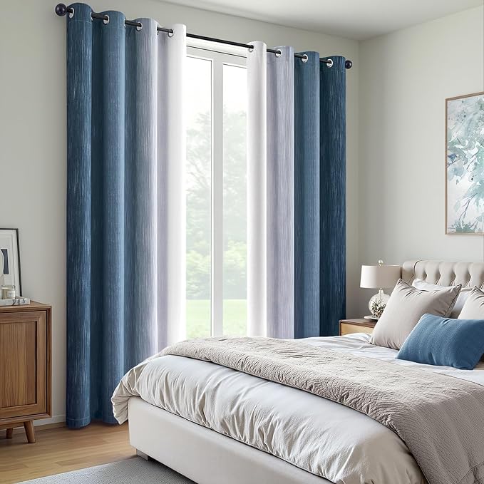 MIULEE Royal Blue and Greyish White Ombre Blackout Curtains 52Wx90L | Full Room - Image 6