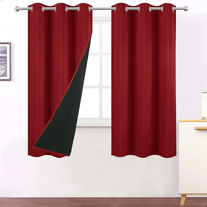 Red Curtains 40 x 63 Inch Length 100% Blackout Curtains 2 Panels by Lemomo