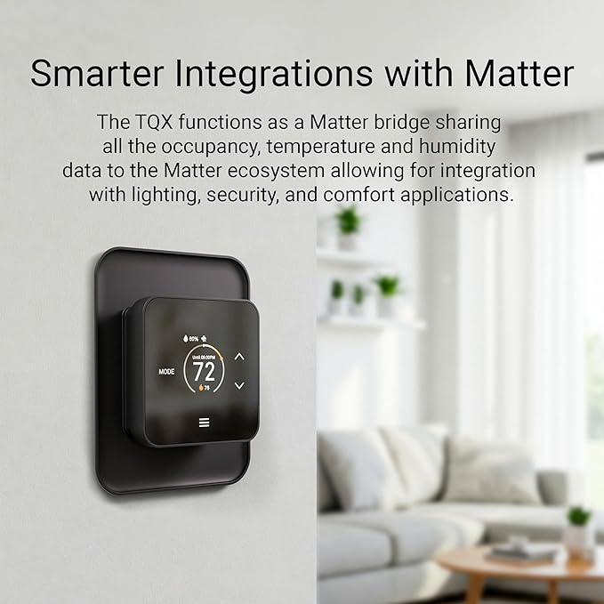 Lux TQX Smart Thermostat for Home, Programmable WiFi with Matter Protocol, Occupancy Sensing, Includes 1 Remote Sensor - Works with Apple Home, Alexa, Google Home - C-Wire Included