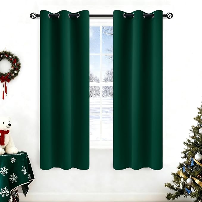 COSVIYA Grommet Room Darkening Dark Green Curtains 63 inch Long by COSVIYA