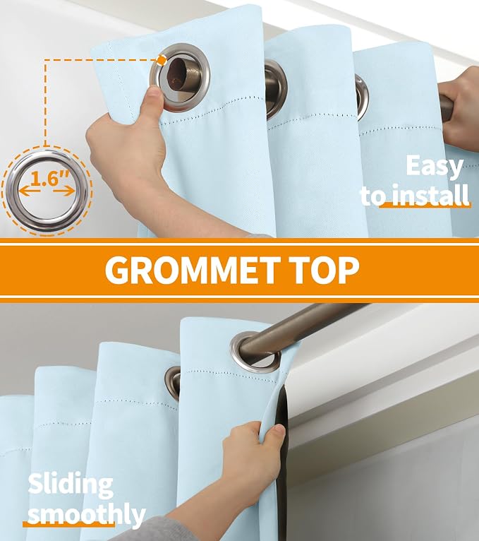 YoungsTex 100% Blackout Curtains 45 Inch Length 2 Panels, Room Darkening Drapes - Image 4
