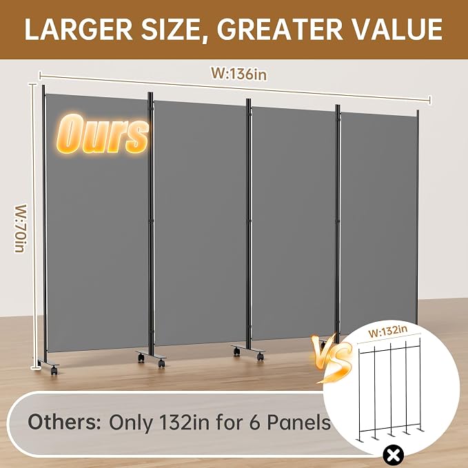 Room Divider 136'' Wide Folding Room Divider Panel - Image 2