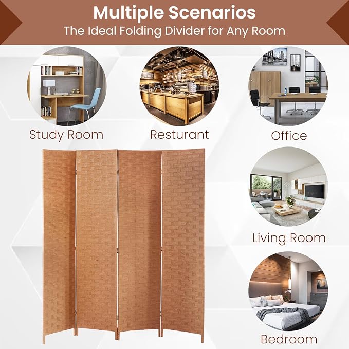 Room Divider Wall Divider 6FT 4 Panels Wood Mesh Hand-Woven Indoor Room Screen - Image 6