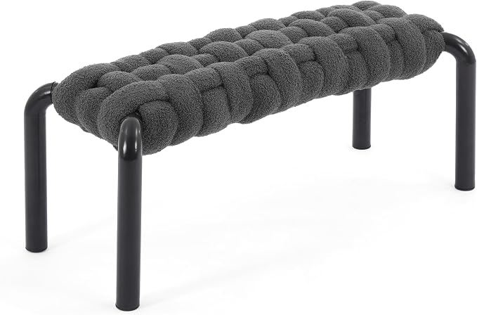 Merax 41" Teddy Fabric End of Bed Bench, Upholstered Window Seat - Image 5
