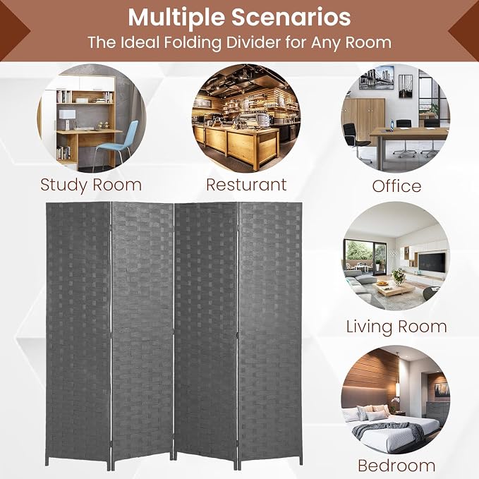 Room Divider Wall Divider 6FT 4 Panels Wood Mesh Hand-Woven Indoor Room Screen - Image 6