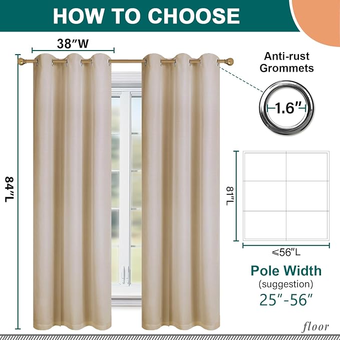 Diraysid 100% Blackout Curtains Beige Linen Curtains - Image 3